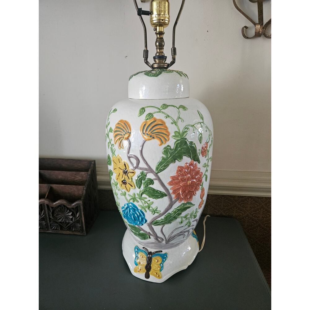 Arnel’s Ceramic Ginger Jar Lamp – Hand-Painted Floral | MCM